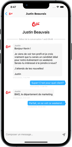 Appli mobile Workstaff messagerie chat